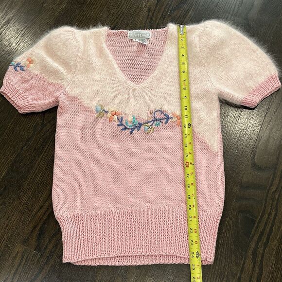 Nannell Sweater Women’s Small Pink Floral Embroidered Puff Sleeve Beaded Angora - Picture 9 of 10